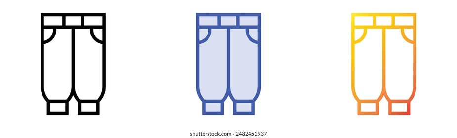 Icono de pantalones jogger. Diseño de estilo de relleno lineal, azul y degradado aislado sobre fondo blanco