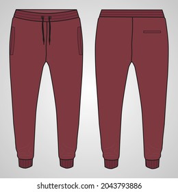 Jogger Pants vector illustration Template. Red color Mockup Isolated on white background.
