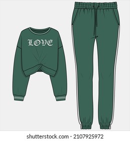 JOGGER AND SWEAT TOP COORDINATE SET FOR WOMEN AND TEEN GIRLS IN EDITABLE VECTOR FILE