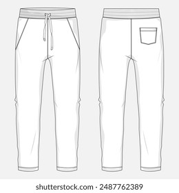 Jogger Sweatpants technical drawing fashion flat sketch vector illustration template front and back views