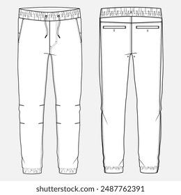 Jogger Sweatpants technical drawing fashion flat sketch vector illustration template front and back views