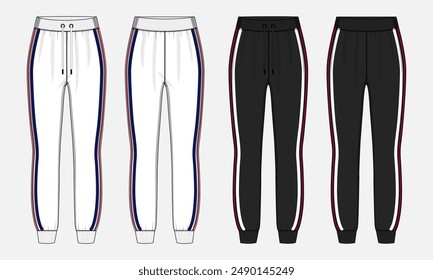 Jogger sweatpants technical drawing fashion flat sketch vector illustration template for ladies. Apparel leggings mock up cad