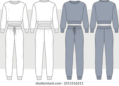 JOGGER Y SWEATTOP SET PARA MUJERES dibujo técnico, ropa para el hogar, ropa de dormir, camiseta y pijama conjunto ilustración.