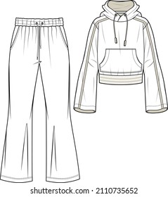 JOGGER AND SWEATTOP SET FOR WOMEN AND TEEN GIRLS FLAT SKETCH