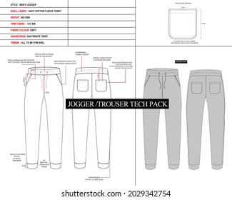 jogger tech pack, trouser tech pack, jogger technical drawing, trouser technical drawing