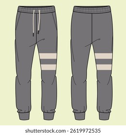Jogger technical drawing fashion flat illustration sketch vector illustration template front and back views outline CAD mockup