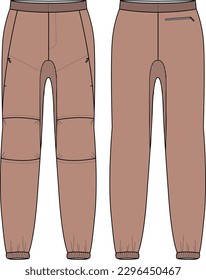Jogger track bottom flex Pants design flat sketch vector illustration, Track pants concept with front and back view, Sweatpants for running, jogging, fitness, and active wear pants design.