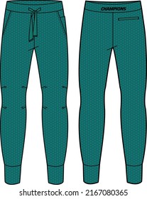Jogger track bottom Pants design flat sketch vector illustration, Track pants concept with front and back view, Sweatpants for running, jogging, fitness, and active wear pants design.