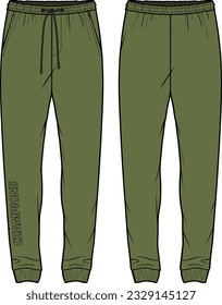 Jogger track bottom Pants design flat sketch vector illustration, Track pants concept with front and back view, Sweatpants for running, jogging, fitness, and active wear pants design.