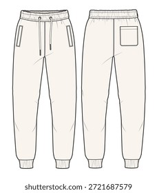 Ilustración técnica de diseño de Vector de Plantilla de maqueta de vista frontal y posterior de pantalones.
