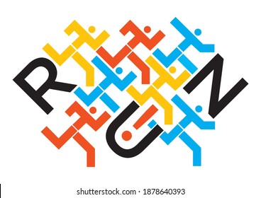 
Joggers, running race, word run.
Illustration of runners symbol with run lettering. Vector available.