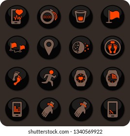 Joggin and workout color vector icons on dark background for user interface design