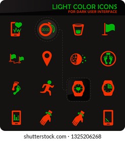 Joggin and workout easy color vector icons on dark background for user interface design