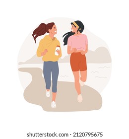 Jogging abstract concept vector illustration. Cheerful teenagers in sportswear jogging, active friends runing together, physical activity, girls lifestyle, teen wellness abstract metaphor.
