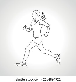 Jogging. Abstract silhouette of runnig woman monoline