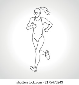 Jogging. Abstract silhouette of runnig woman monoline