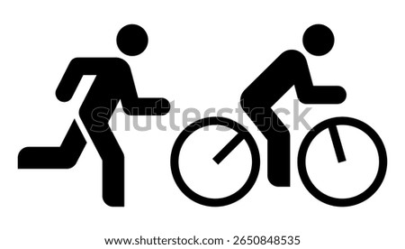 Jogging and biking symbols. Runner and cyclist icon set. Sports activity signs isolated on white background