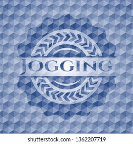 Jogging blue polygonal badge.