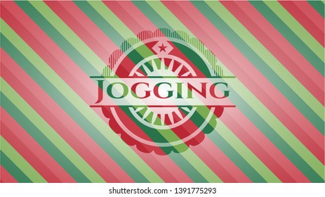 Jogging christmas colors style badge. Vector Illustration. Detailed.