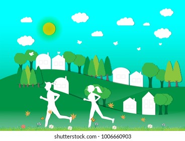 Jogging with City Environmentally friendly and green eco city