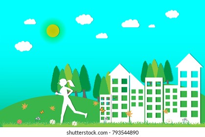 Jogging with City Environmentally friendly and green eco city