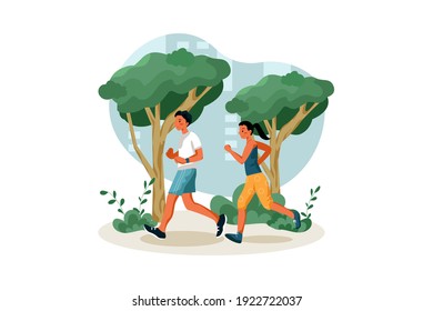 Jogging in the city park Vector Illustration concept. Flat illustration isolated on white background.