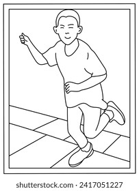 Jogging drawing in coloring page design template 