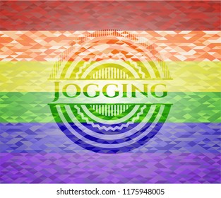 Jogging emblem on mosaic background with the colors of the LGBT flag