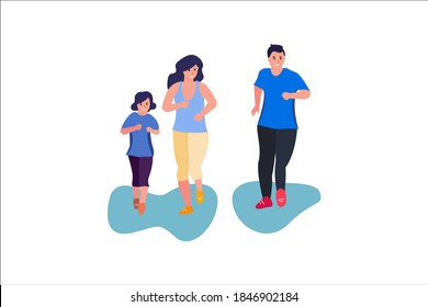 jogging with family flat vector illustrations