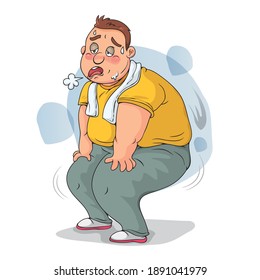 Jogging fat man tried, illustration vector cartoon