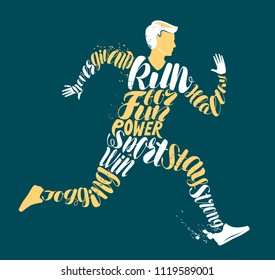 Jogging, fitness or run concept. Typographic design, vector illustration