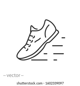 jogging footwear icon, runing sneaker, sports shoes, thin line web symbol on white background - editable stroke vector illustration eps10