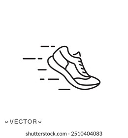 Icono de calzado para correr, zapatillas deportivas, zapatos deportivos, línea delgada aislada sobre fondo blanco, carrera editable EPS 10 Ilustración vectorial