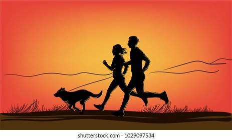 jogging with friends silhouette vector illustration