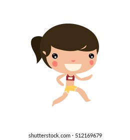 jogging girl. cute flat vector kid.  little girl running.