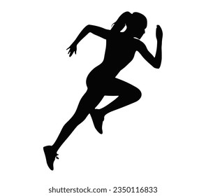 A jogging girl silhouette vector art.