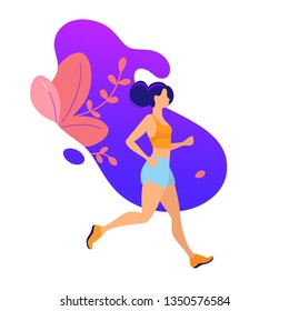 jogging girl. Slim sportive young woman doing sports, fitness and yoga exercises. sport illustration flat modern design isolated on white background. - Vector