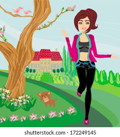 Jogging girl in spring