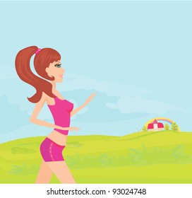 Jogging girl in summer