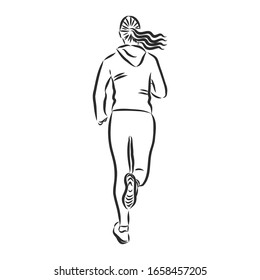 Jogging girl, vector sketch illustration 