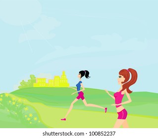 Jogging girls in summer
