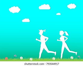 Jogging in a green park