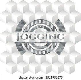Jogging grey badge with geometric cube white background