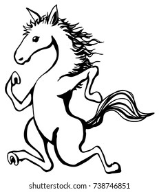 Jogging horse humorous cartoon line drawing, vertical, vector illustration, isolated