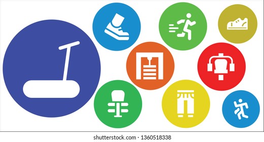 jogging icon set. 9 filled jogging icons.  Collection Of - Treadmill, Running, Runner, Exercise, Sweatpants, Gym station, Sneakers, Run