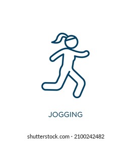 jogging icon. Thin linear jogging outline icon isolated on white background. Line vector jogging sign, symbol for web and mobile