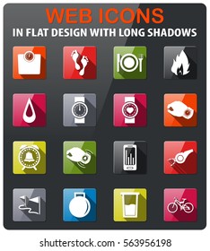 jogging icons set in flat design with long shadow
