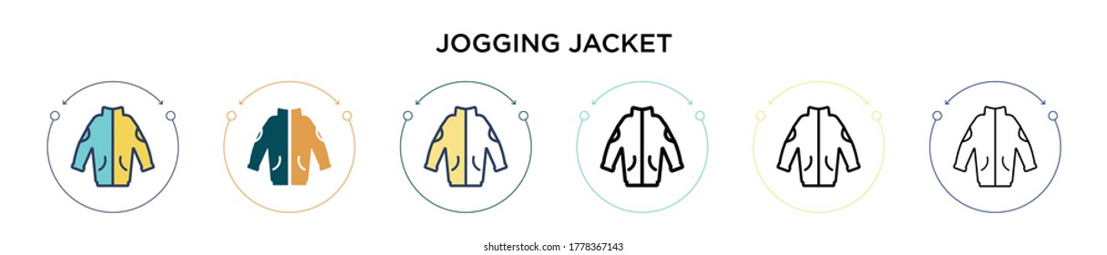 Jogging jacket icon in filled, thin line, outline and stroke style. Vector illustration of two colored and black jogging jacket vector icons designs can be used for mobile, ui, web