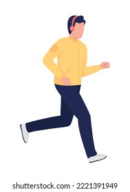 Jogging man semi flat color vector character. Editable figure. Full body person on white. Active lifestyle in city simple cartoon style illustration for web graphic design and animation