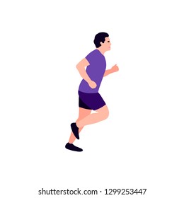 Jogging man. Vector illustration with running man. Training to marathon. Flat style